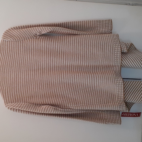 Merona Chunky Layering Tan/White striped Cardigan NWT - #802CP7 - Picture 2 of 9
